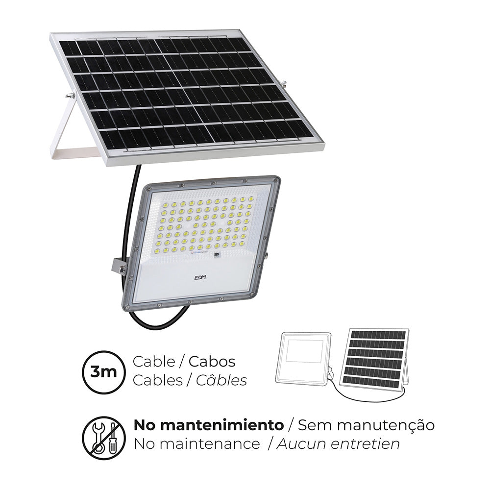 Foco proyector LED solar200W 1500Lm 6500K LUZ FRIA | EDM
