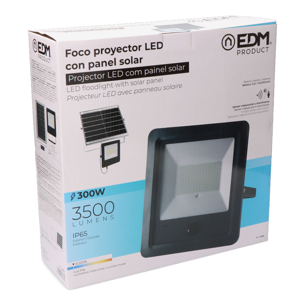 Foco proyector SOLAR CON SENSOR 300W 3.500Lm 6.500K | EDM