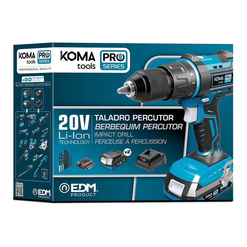 Kit maletín taladro atornillador/percutor 20V 2 baterias | KOMA