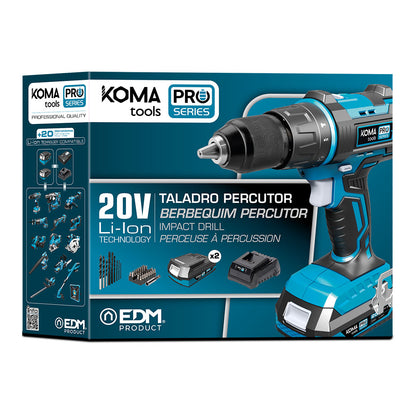 Kit maletín taladro atornillador/percutor 20V 2 baterias | KOMA