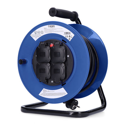 Enrollacables profesional 25m 4 tomas con tapa protector térmico 3000W 230V | EDM
