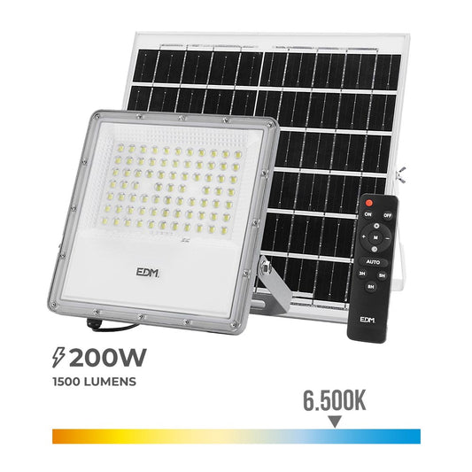 Foco proyector LED solar200W 1500Lm 6500K LUZ FRIA | EDM