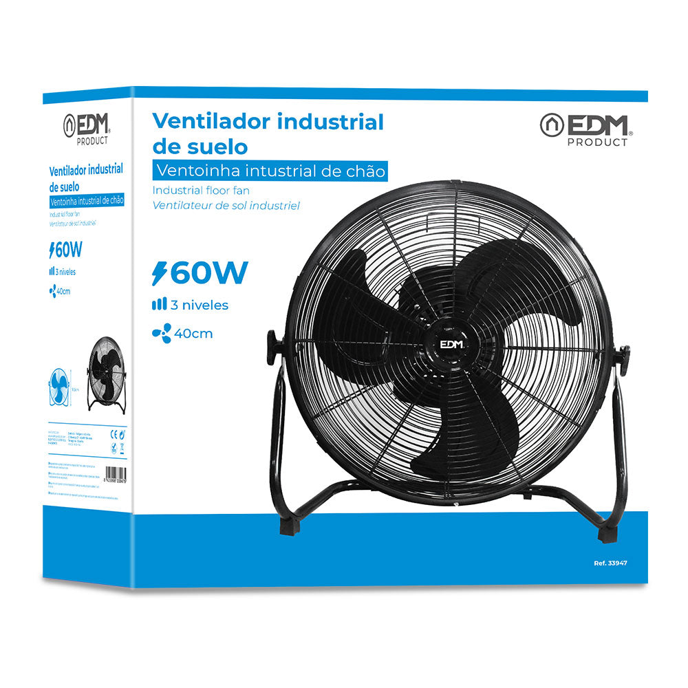 Ventilador industrial de suelo negro 60W | EDM