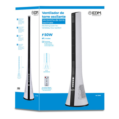 Ventilador de torre con mando blanco 50W | EDM