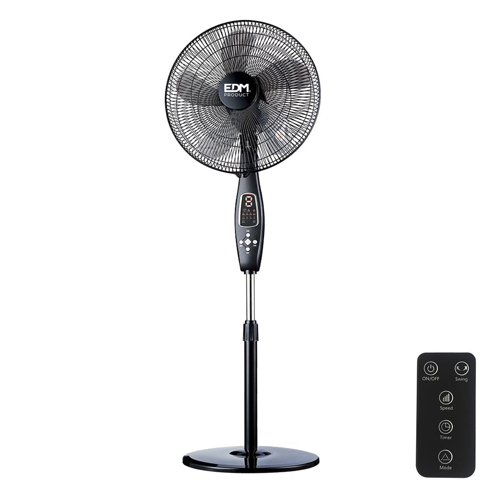 Ventilador de pie con mando a distancia negro 60W | EDM
