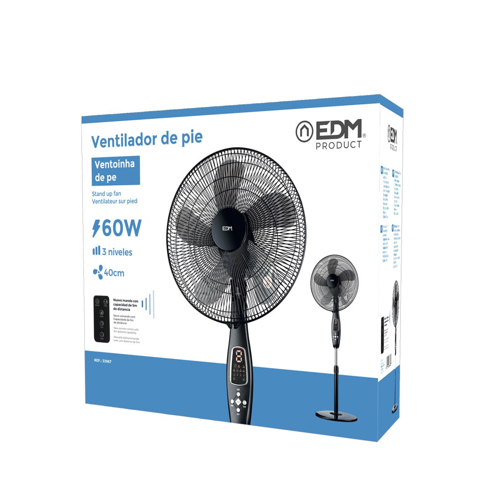 Ventilador de pie con mando a distancia negro 60W | EDM