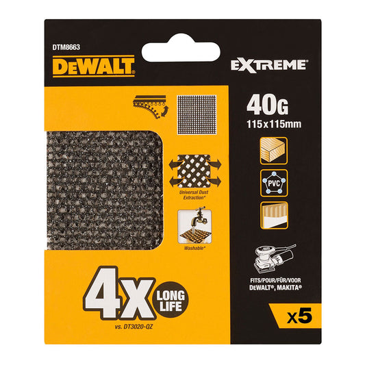 Pack 5 lijas de malla 1/4 GRANO 40 para lijadoras orbitales 115x115mm