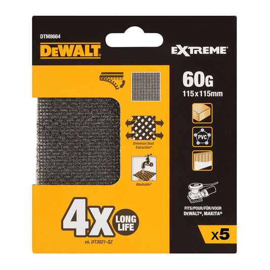 Pack 5 lijas de malla 1/4 GRANO 60 para lijadoras orbitales 115x115mm
